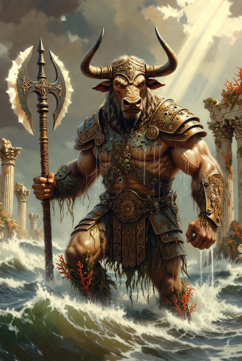 Minotaur — amphibious bull warrior, a T1 melee combat unit in the Greek water army